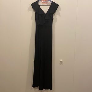 Jay Godfrey Size 4 Black Ruffles Wide Leg Jumpsuit